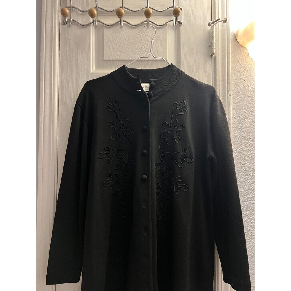 Liz Claiborne Blazer Dress Women's Petite Large Black Wool Embroidered VTG 80s - Picture 8 of 12